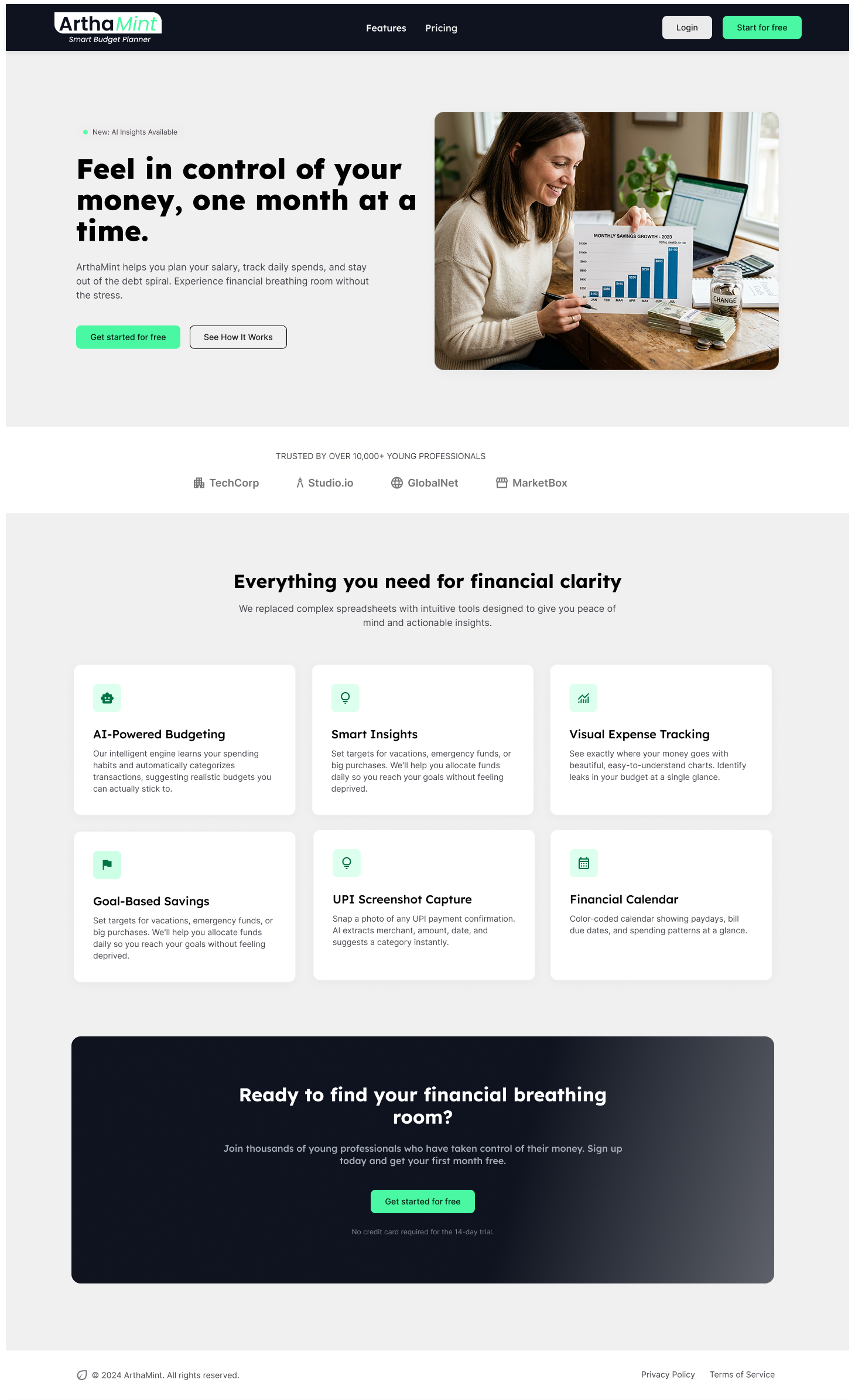 ArthaMint Professional Landing Page