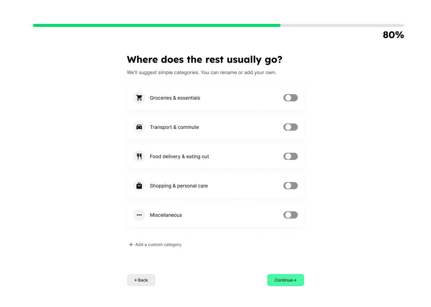 Spending Categories Setup