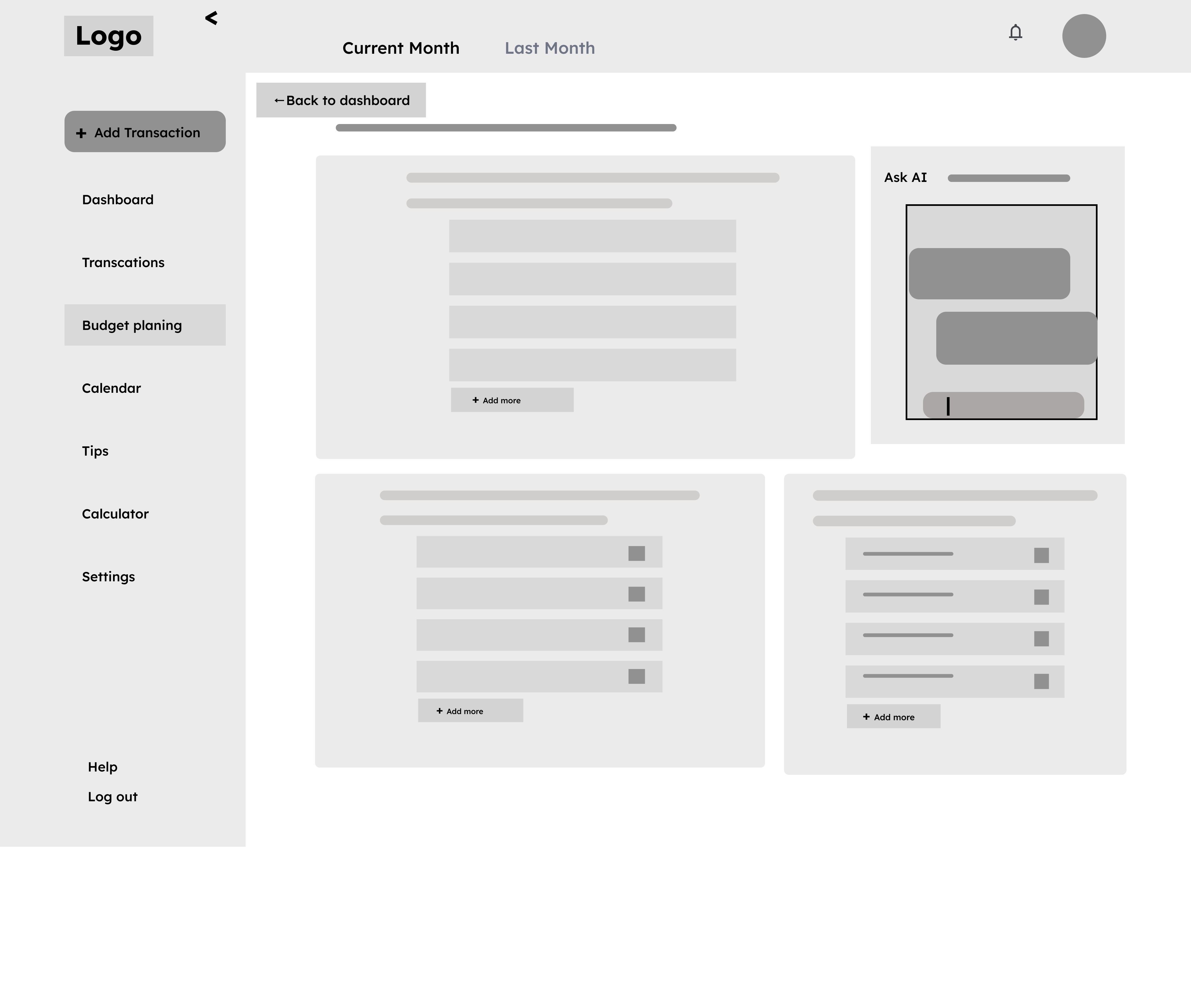 Wireframe of transaction detail screen